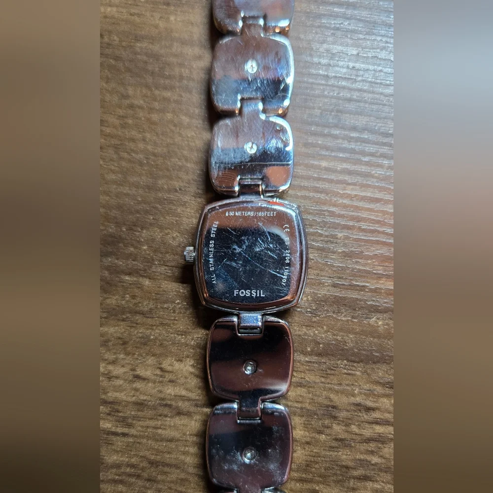 Fossil ES2106 Brown Wood And Silver Watch with Black Dial
